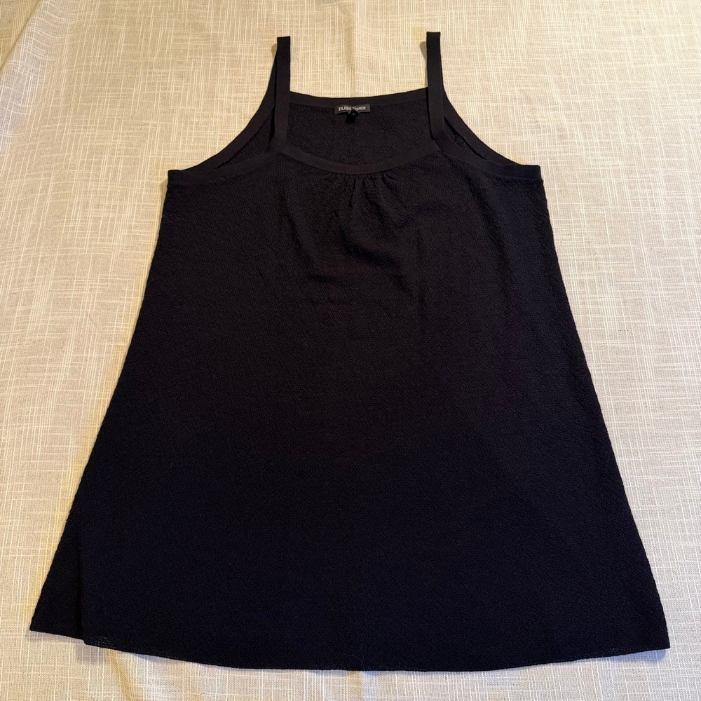 Eileen Fisher Black 100% Wool Italian Yarn Knit LONG Camisole Top Large L